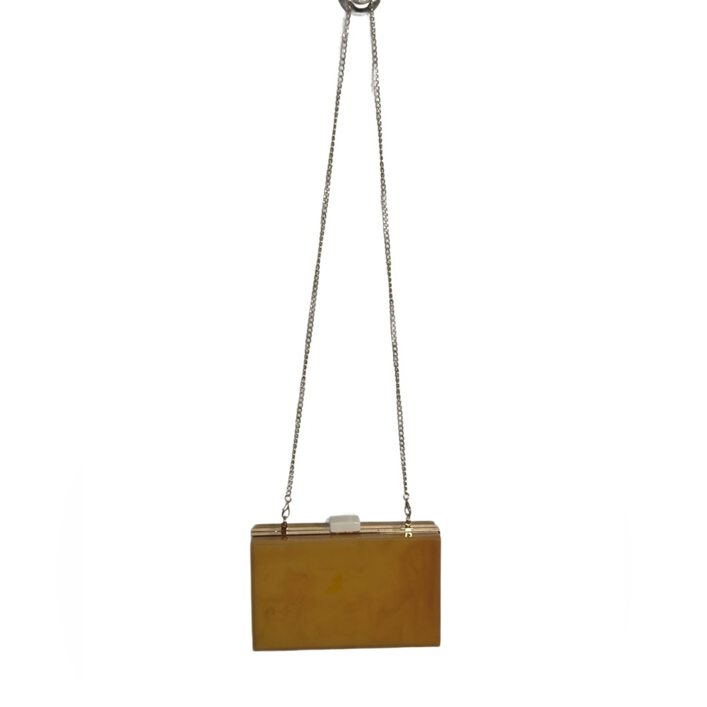 Zara Sleek Mustard Marbled Yellow/Amber Box Clutch with Chain Strap